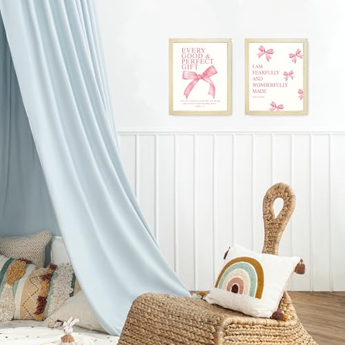 Image of LARTSFRO Coquette Pink Bow Wall Art Decor Posters, Pink Bow Room Bedroom Bathroom Dorm Wall Art Decor Aesthetic for College Teen Girls Gifts, Inspirational Bible Verses Bow Wall Decor, 10x8 Inch Set of 4 Pcs Bow Pictures (WOOD-GRAIN FRAMED)