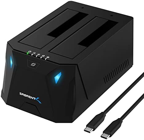 SABRENT 2 Bay USB C Hard Drive Docking Station, SSD HDD 2.5 3.5 inch SATA case Dock, External SSD Enclosure, Power Adapter, Offline cloning, LED Indicator, Tool-Free, USB-c Cables Included (EC-CH2B)
