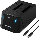 SABRENT 2 Baie USB C Station d'arrimage du disque dur, SSD HDD 2.5 3.5 de pouce SATA case Dock, Externe SSD Pièce jointe, Adaptateur d'alimentation, clonage hors ligne, LED Indicateur, sans outil, câbles USB-c inclus (EC-CH2B)