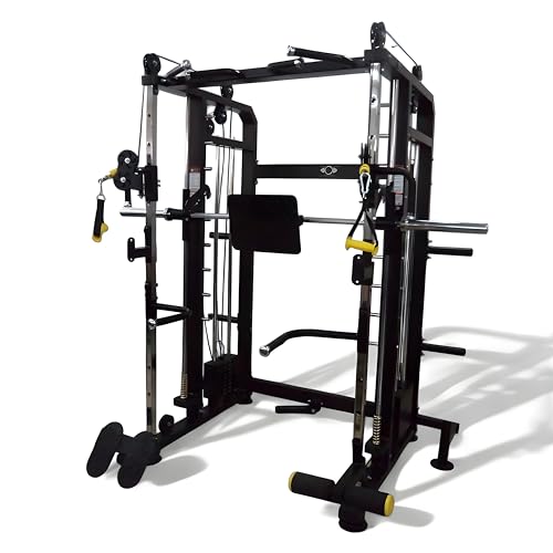 Image of GYM24 EQUIPMENTS Sonata Functional Trainer with Smith Machine & Power Cage | 160 Kg PVC Weight Stack (80 Kg Each Side) | Commercial 12 Gauge Steel Multi Gym Equipment for Home & Gym | Whole Black