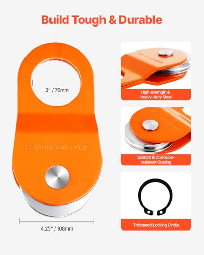 VEVOR Seilwinden Umlenkrolle, 10 Tonnen Tragkraft, Flaschenzugsystem, Forstseilwinde funktioniert mit 10-14 mm Seil, Windenhaken-Zubehör, Offroad-Bergezubehör für LKW, Traktor, ATV, UTV