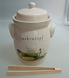 * lebensmittelechte Glasur Gurkentopf 5L creme Keramik, mit Holzzange