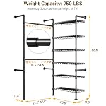 L2 Wall Mounted Closet System, Industrial Pipe Clothing Rack Clothes Racks with 2 Telescopic Rod & 6 Shelves, Heavy Duty Closet Organizers System in Wardrobe Closet, Black - Image 2
