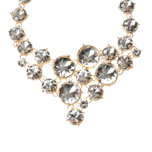 Jerollin Exaggerated Retro Pop Necklace Multi-layer Flower Rhinestone Pendant Necklace