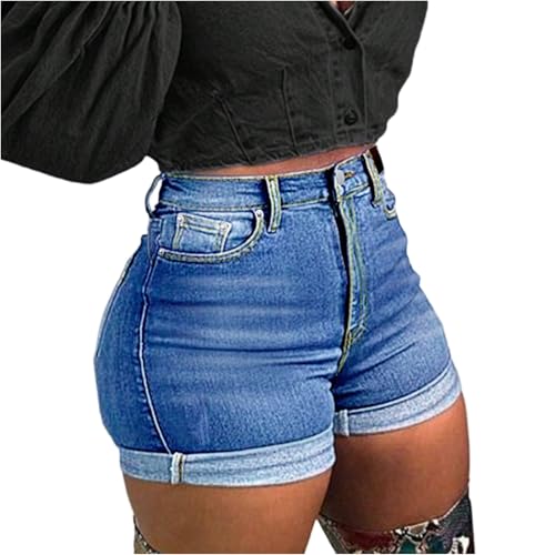 tobchonp Stretchy Jean Shorts for Women High Waisted Butt Lifting Denim Shorts Tummy Control Booty Roll Up Hem Summer Jorts with Pockets Stretch Denim Short for Curvy Women Casual Black Mom Jorts