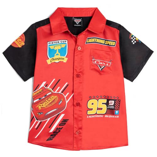 Disney Pixar Cars Lightning McQueen Toddler Boys Hawaiian Button Down Shirt White 5T