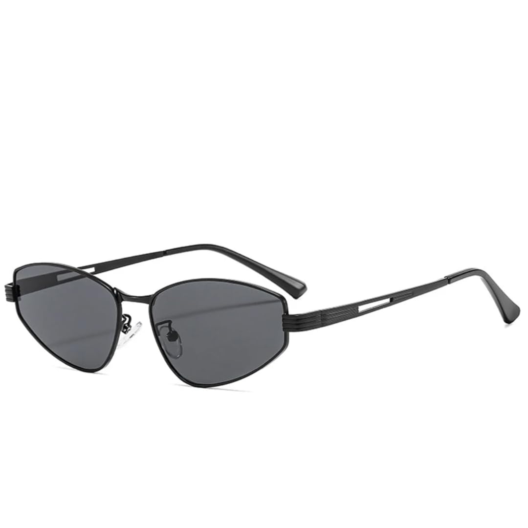 Lunettes de soleil de luxe œil de chat en métal noir et gris géométrique - 8
