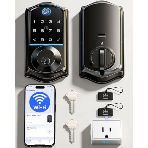 Veise VE017G Wi-Fi Keyless Entry Door Lock, App Remote & Voice Control, Fingerprint Smart Locks for Front Door, Touchscreen Electronic Keypad Deadbolt, Auto Lock, Emergency Power Port, Matte