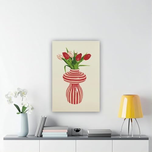 Tableau abstrait tulipe et rayures 20x30 cm impression sur toile deco salon