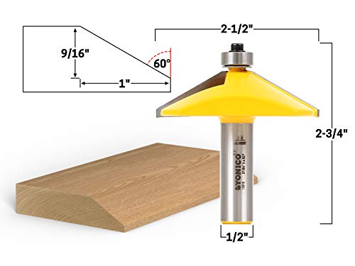 Image of YONICO Router Bits Bevel Edge Forming 60 Degree 1 /2-Inch Shank 13918