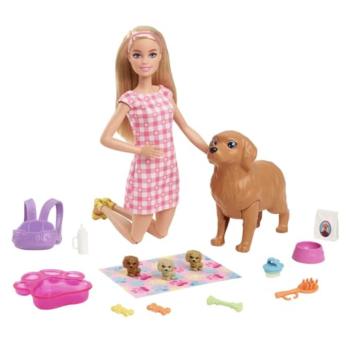 Barbie Doll & Pets Set featuring Mommy Dog and Puppies