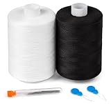 ilauke 2-Pack Black & White Sewing Thread – 1000 Yards Each, All Purpose Polyester Thread with 16 Assorted Sewing Needles & 2 Needle Threaders, for Sewing Machine Hand Quilting Embroidery Stitching