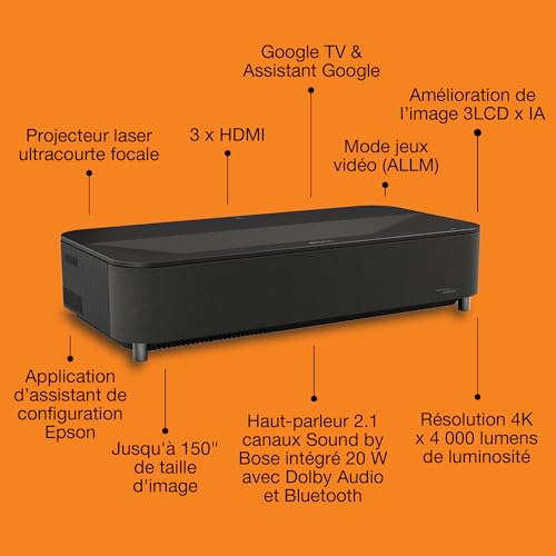 Epson Lifestudio Grand Plus EH LS970B Projecteur 3LCD 4000 lumens 4000 lumens couleur 3840 x 2160 16:9 4K objectif à ultra courte focale 802. /bgnacax wireless / Bluetooth 5.2 métallisé - vue 4