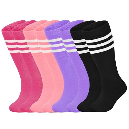 Sea Zaela 4 Pairs Kids Halloween Striped Knee-High Crew Length Socks, Unisex, Casual, 1-6 Years, Small, Red, 4 Count