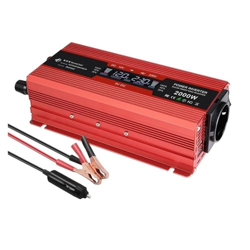 Power Inverter Inversor CC 12V 24V A 220V 3000W Convertidor Voltaje para 50Hz/60Hz Pantalla LCD 5 A USB Doble Enchufe UE para Exterior Onda Sinusoidal Modificada. Convertidor(12V,2kW Red 50Hz EU)
