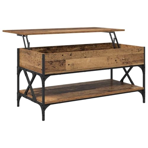 Table basse industrielle en bois pliable pour optimiser le rangement du salon