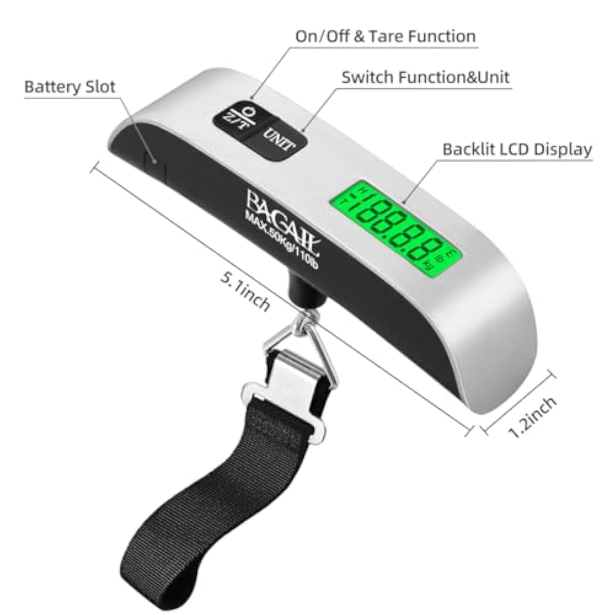 Digital Luggage Scale, Portable Hanging Baggage Scale