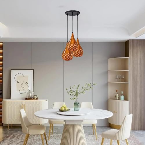 Image of GreyWings 3 Light Hanging Light for Home, Orange Aluminium Pendant Light with E27 Holder | Designer Ceiling Hanging Lamp for,Bulb Not Included, Cluster Set