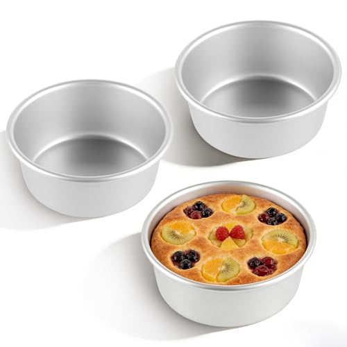 FrutPunch 4 Inch Cake Pan Anodized Aluminum Baking Round Cake Pans Tins Bakeware Mini Cake Pans for Birthday Wedding Mirror Finish Easy Releasing Set of 3