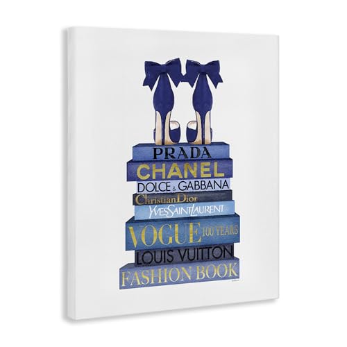 Image of Stupell Industries 'Blue Bow Heels on Bookstack'| Canvas Art