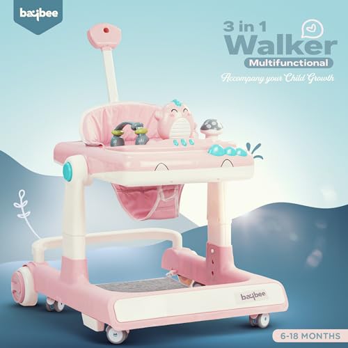 Image of Baybee Baby Walker for Kids with Height Adjustable & Tray, Activity Walker for Baby with Musical Toy Bar (Flix Pink)