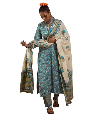 Image of INDO ERA Women Pure Cotton Kurta Set with Dupatta | Festive Suit Set, 5515