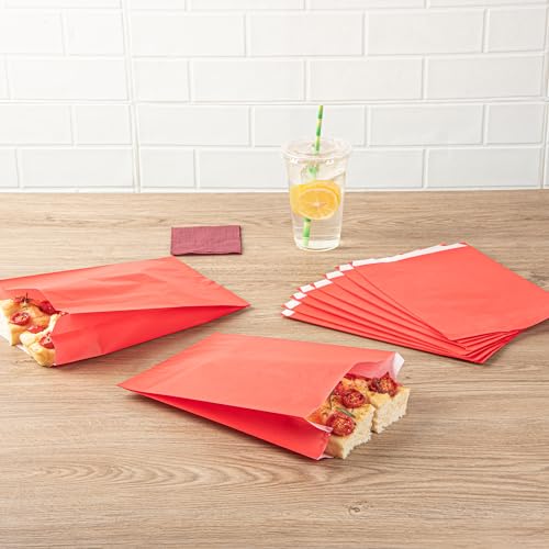 Restaurantware Bag Tek 7.1 x 3 x 11 Inch Paper Bags For Snacks 100 Durable French Fry Bags - Disposable Greaseproof Paper Red Snack Bags For Popcorn Cookies Or Fries by Restaurantware - Used condition - Image 3