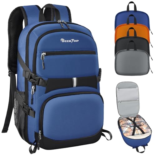 Seektop 40L Hiking Backpack Foldable Daypack for Women Men, Lightweight Travel Backpack Carry on Flight Approved Work Business Leisure Bag (Blue)