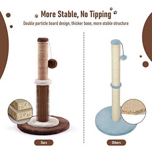 Jaoul 21" Cat Scratching Post, Kitten Scratching Posts For Indoor Cats With Cat Self Groomer, Sturdy Double Base Plate (Round, Brown) #TOP4