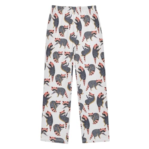 ZZXXB Raccoon Pattern Boys Long Pants Soft Trousers Elastic Waist Kids Lounge Bottoms with Pockets S-XL