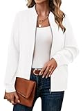 KISSMODA Womens Zip Up Jackets Sweatshirts Long Sleeve Casual Coat Outwear With Pockets White X-Large