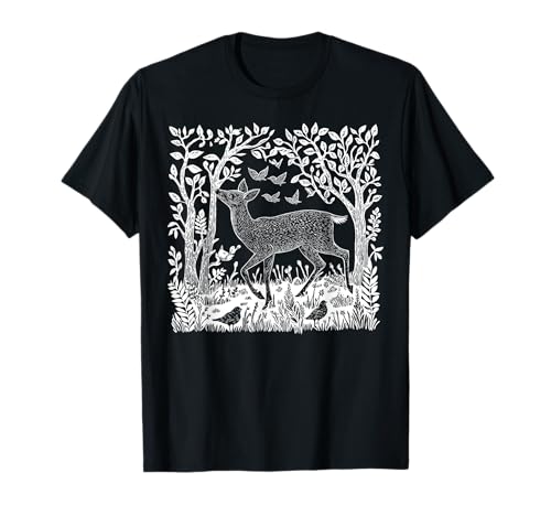 Deer Buck Nature Lover Woodcut Wildlife Forest Wilderness T-Shirt