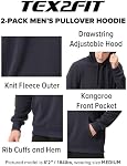 TEX2FIT 2-Pack Hoodies for Men, Long Sleeve Casual Fleece Pullover Hoodie Sweatshirt