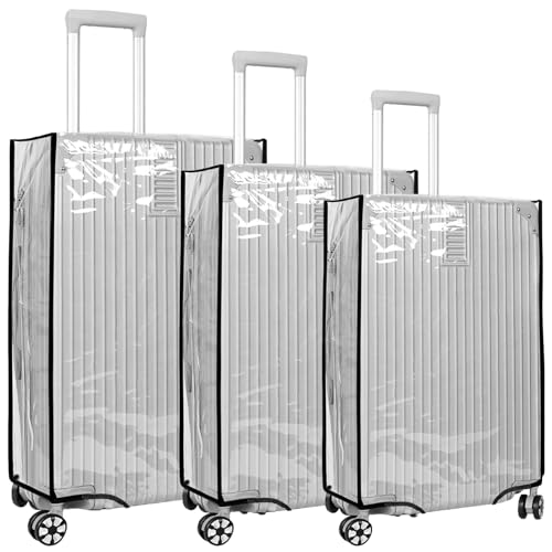 3Pcs Transparent Waterproof Suitcase Sleeve, Clear PVC Luggage Protectors, Covers 20+24+28inch, Reusable Protective Cover Case Wrap, Clear