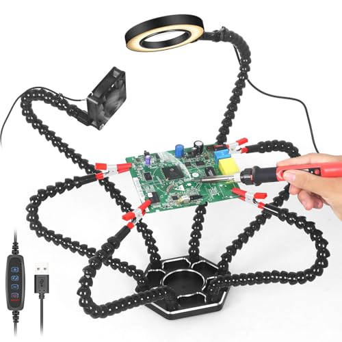 Helping Hands Soldering Station Magnifier Tool Third Hand for Desoldering, Electronics Repair, Jewelry Making, Magnifying Lamps for Fine Work, Solder Fan to Eliminate Welder Fumes