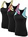 Neleus Women's 3 Pack Running Workout Athletic Long Racerback Tank Tops for Yoga,8005,Yellow,Rose Red,Light Blue,US XL,EU 2XL