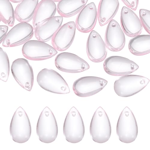 PATIKIL Teardrop Beads, 50Pcs Crystal Tear Drop Top Drilled Pendants Charm Teardrop Czech Glass Beads for DIY Jewelry Making Bracelets Necklace Earings Craft, Light Pink