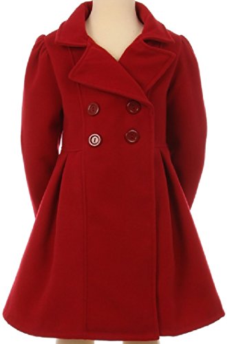 Big Girls Girls Dress Coat Long Sleeve Button Pocket Long Winter Coat Outerwear Red 10 (2J0K4S9) #TOP3