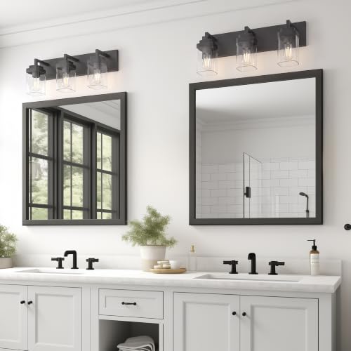 Image of Bathroom Vanity Light, 3 Lights Morden Bathroom Lighting Fixtures Over Mirror, Black Bathroom Light Fixtures for Bathroom