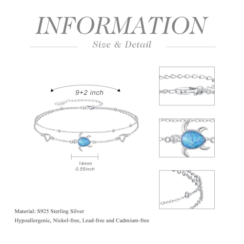 Image of 925 Sterling Silver Layered Ankle Bracelets for Women Jewelry Gifts | 925 Sterling Silver Layered Sea Turtles /Elephant /Wave Anklet Animal Bracelet Summer Ocean Beach Jewelry Gifts for Women