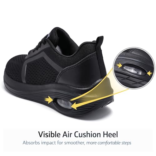 Femklick Womens Wide Width Air Cushion Walking Shoe Mesh Sneakers Black 7 — view 3