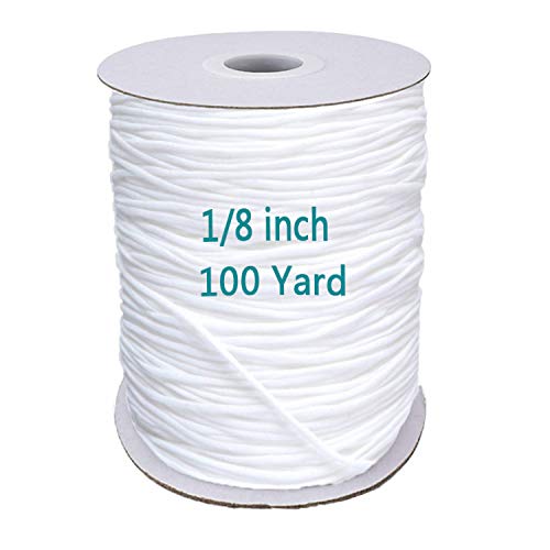1/8 inch Elastic Bands for Sewing - Elastic String for Masks, Elastic Cord Heavy Stretch High Elasticity Knit Elasticfor for Sewing Crafts DIY Mask, White 100 Yards