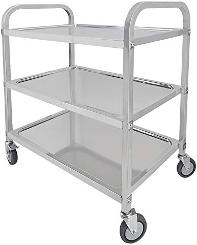 TAIMIKO Utility Cart, Stainless Steel 3-Shelf Kitchen Trolley for Restaurant Catering Kitchen Up to 300 lbs Capacity, Stainless Steel Carts Four Sizes for Your Choose (L37.4W19.7H37.4'') …