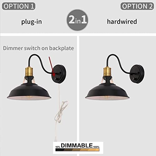 Lámparas retro LED de pared negras con enchufe e interruptor pack de 2 4