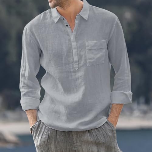 Cotton Linen Regular-Fit Henley Mens Summer Travel T-Shirt