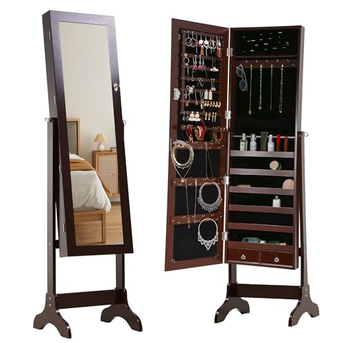 FDW Jewelry Cabinet 61' H Wall/Door Mounted Lockable Jewelry Armoire With 2 Drawers 6 Shelves...
