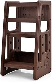 COSTWAY Kids Step Stool, Height Adjustable Toddlers Kitchen Helper Stand with Double Safety Rails, Standing Learning Tower for Boys Girls