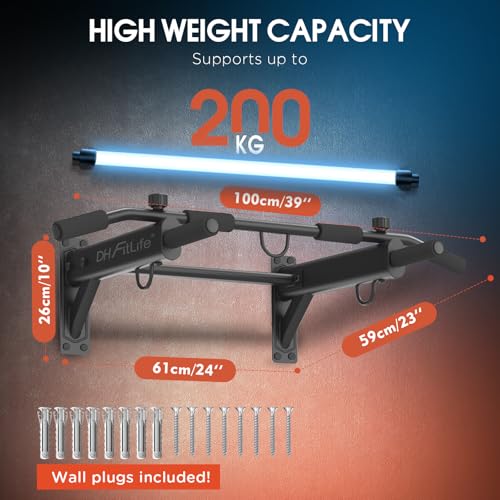 DH FitLife 4-in-1 Pull Up Bar Wall Mounted | Multifunctional Chin-Up Bar with Expansion Anchors for Home Gym | 6 Non-Slip Grips | 3 Hooks for Punch Bag & Suspension Trainer | Supports up to 200 kg - Image 3
