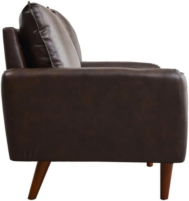 Pemberly Row Modern Faux Leather Loveseat Sofa, Brown Upholstery, Sturdy Wooden Legs, Compact Design, Plush Cushions, Sleek Contemporary Style for Living Room or Office