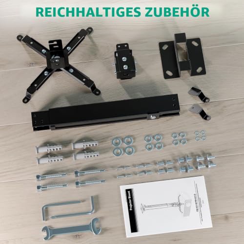 WALI Beamer Deckenhalterung,Universelle Beamer Wandhalterung mit 33–54 cm Verlängerungsstange für LCD/DLP Projektoren,Beamer Halterung Tragfähigkeit bis 20 kg (PM-003-B),Schwarz